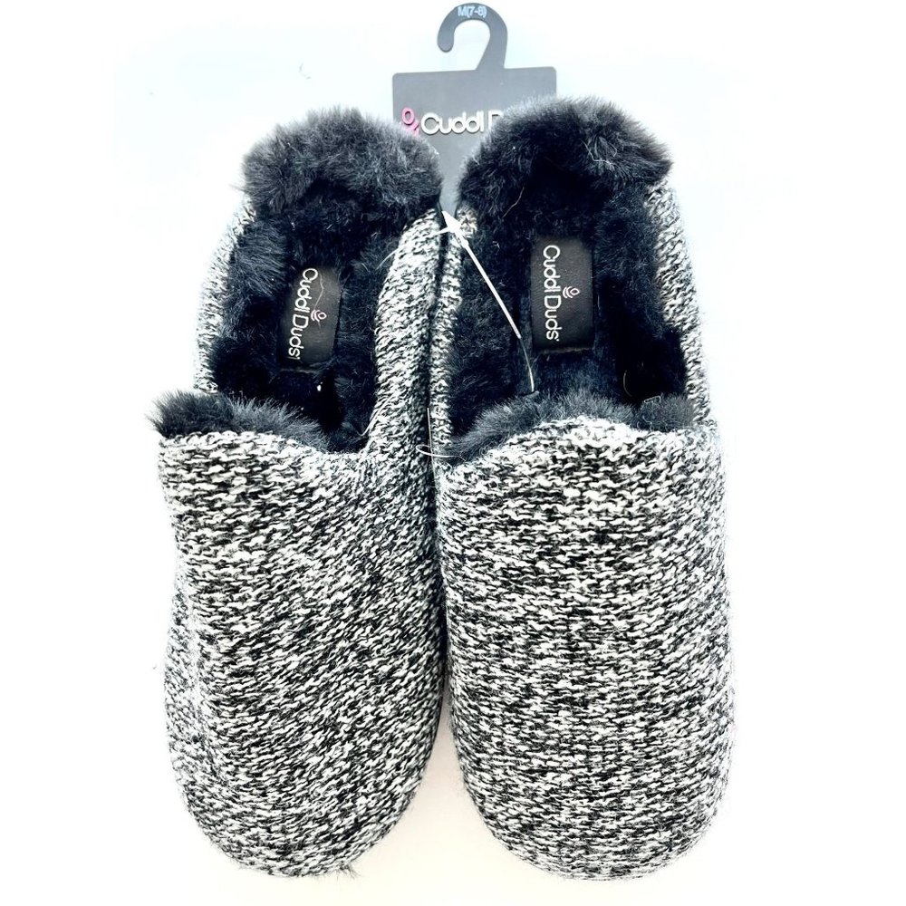 Cuddl Duds Slippers, Hard Sole, Black Heather, women’s 7-8, New